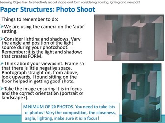 GCSE Photography. Visual Elements in Photography Project and Assessment