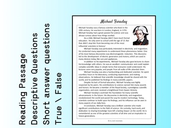 Michael Faraday Biography Reading Comprehension Passage Printable Worksheet PDF