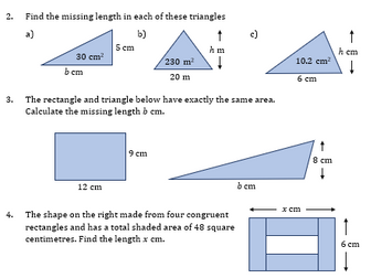 Reverse Area - Rectangles and Triangles
