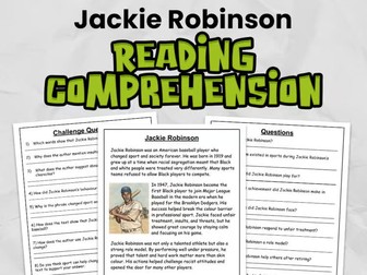 Jackie Robinson Reading Comprehension for Gr 3 - 5 | Black History Month