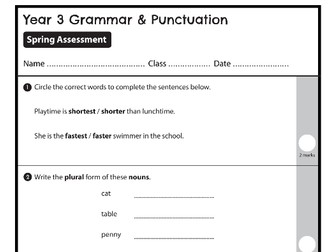 English Grammar and Punctuation  Assessment