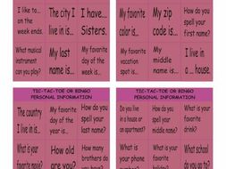 Personal Information Tic-Tac-Toe or Bingo