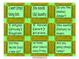 Gerunds and Infinitives Cards 4 Pages = 36 Cards