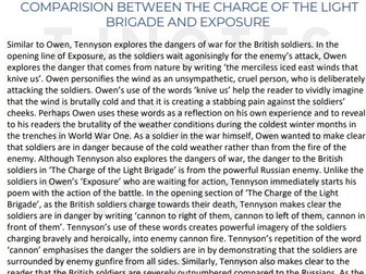 Grade 9 Essay AQA GCSE English literature Poetry - The Charge of the Light Brigade & Exposure