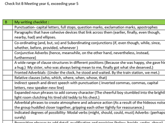 Writing Lesson Checklist for below, meeting, exceeding Year 5 & Year 6