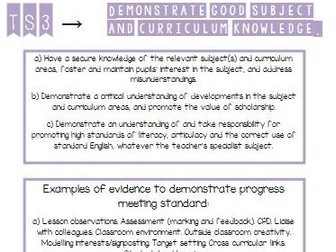 Teachers' standards list NQT teaching file evidence divider overview