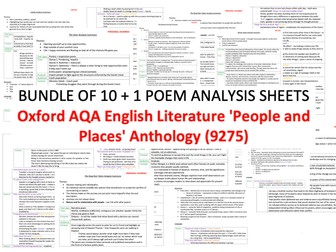 Bundle of 10+1 Poem Analysis Sheets Oxford AQA English Literature 'People and Places' Anthology (9275)