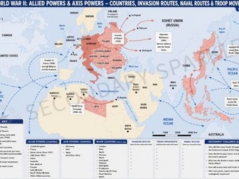 WWII Map - Allied/Axis force, invasion routes, countries, troop movement