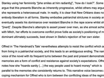 Streetcar Named Desire & Handmaid's Tale Comparison Exemplar: Conflict