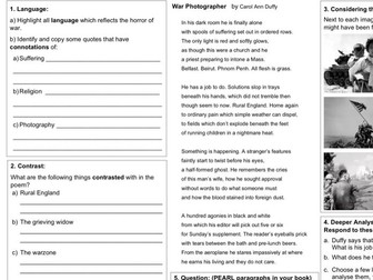 War Photographer A3 Analysis Worksheet