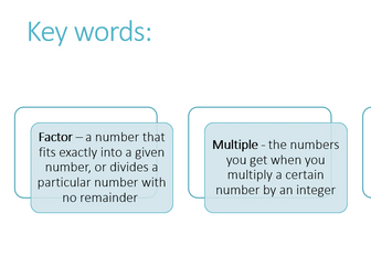 Factors, Multiples and Prime numbers lesson ppt