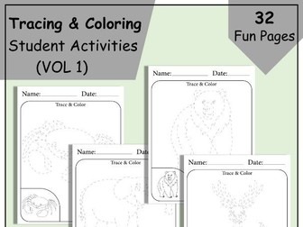 Tracing and Coloring Animals. Printable Activity Pages for Kids