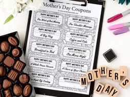 Mother's Day Printable Coupons – 10 Printable Coupons to color and give to Mom / Mum