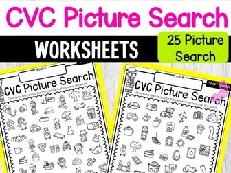 CVC I Spy Picture Search Phonics Worksheets Read and Find Worksheet Puzzles