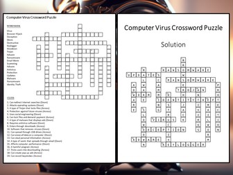 Computer Virus Crossword Puzzle Worksheet Activity