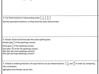 Higher ability worksheet Year 5 Order fractions with answer sheets