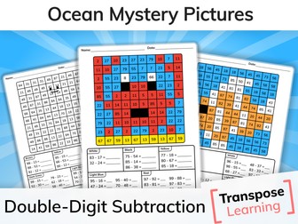Ocean Animals Double Digit Subtraction Mystery Pictures
