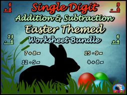 Single Digit Addition and Subtraction - Easter Worksheet Bundle (60 Pages)
