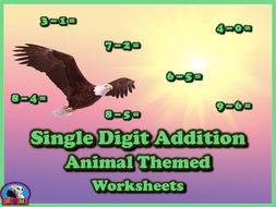 Single Digit Addition - Animal Themed Worksheets - Horizontal