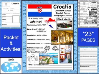 CROATIA History & Geography, Travel The World Worksheet