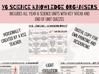 Year 6 Science Knowledge Organisers with End Of Unit Quizzes - All Units