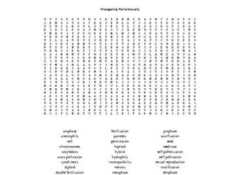 Propagating Plants Sexually Word Search for an Ag. II Plant Science Course