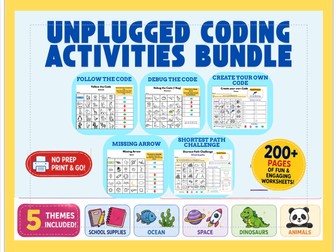 Unplugged Coding Activities Bundle | 200+ Printable STEM Worksheets