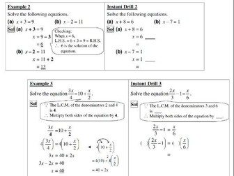 Linear Equations: examples and practices with Answer