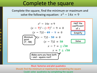 Completing the square complete lesson - gcse