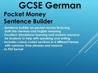 GCSE German Pocket Money Sentence Builder