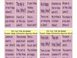 Present Simple with Question Words Tic-Tac-Toe or Bingo Game