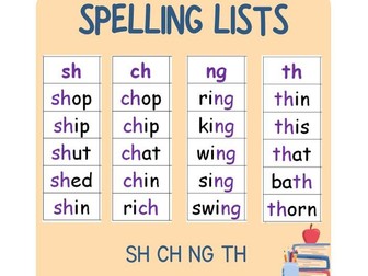 Spelling Lists (SH, NG, TH & CH)