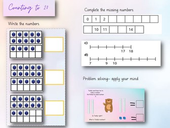 Numbers to 20 Year 1/2 worksheet + PPT