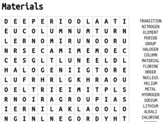 Materials wordsearch
