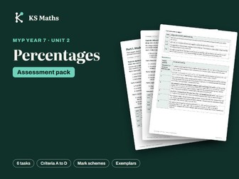 MYP Year 7 Percentages assessment: criteria A-D + mark schemes