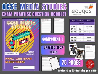 GCSE Media Studies Eduqas Exam Practice Booklet – Component 1 (Section A & B) 2027 Spec (75 pages)
