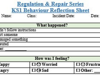 KS1 Restorative Reflection Sheet
