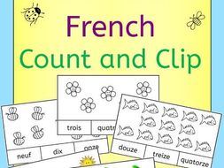 French Numbers Nombres Count and Clip cards - practice number words to 20