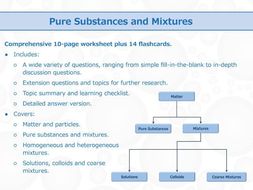Pure Substances and Mixtures [Worksheet and Flashcards] | Teaching
