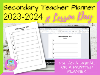 Secondary Teacher Planner 2023-2024 – 8 Lesson Day
