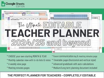 Ultimate Editable Teacher Planner | Google Sheets |  2024 to 2026 & Beyond