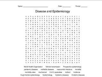 Disease and Epidemiology Word Search for a Microbiology Course