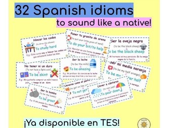 Spanish idioms display/flashcards to sound like a native!