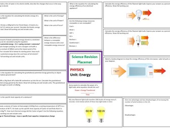 Energy Revision Sheet for AQA GCSE Combined Science Trilogy (includes answer)