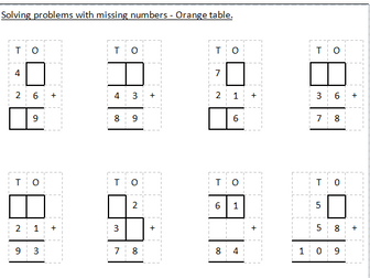 Maths, Missing numbers, Year 3 or 4, Column addition and subtraction.