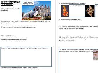 Video question booklet - Hinduism: My Life, My Religion (KS3)