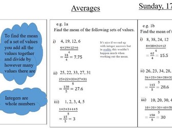 Averages Lesson 1 - Finding Mean, Median and Mode