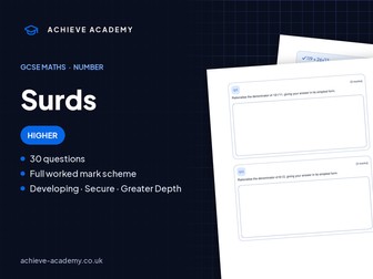 Surds GCSE Maths Higher Booklet + Mark Scheme