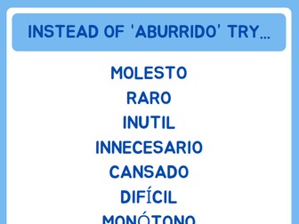 Spanish vocabulary display: "Instead of ..., try ..."