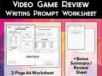 Video Game Review Worksheet